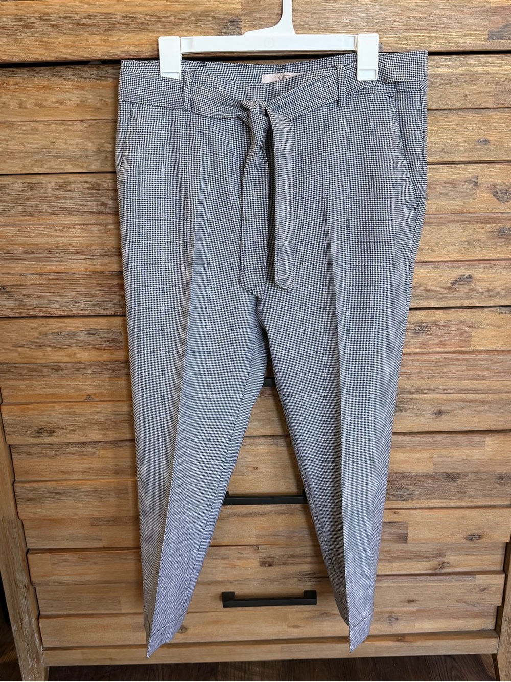 LOFT Gray Micro-Check Tie-Waist Ankle Pants